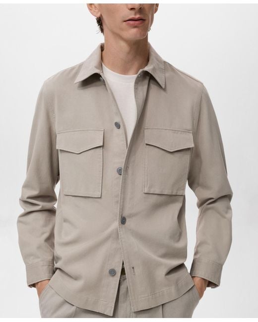 Mango White Pockets Lyocell Cotton Jacket for men