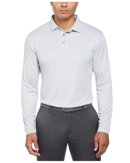 PGA TOUR White Mini Jacquard Long Sleeve Golf Polo Shirt for men
