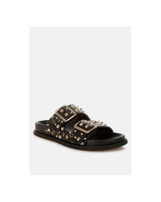 LONDON RAG Black Jayata Metallic Stud Embellished Sliders