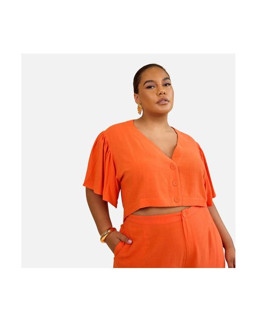 Rebdolls Orange Plus Size Leticia Flare Sleeve Blouse