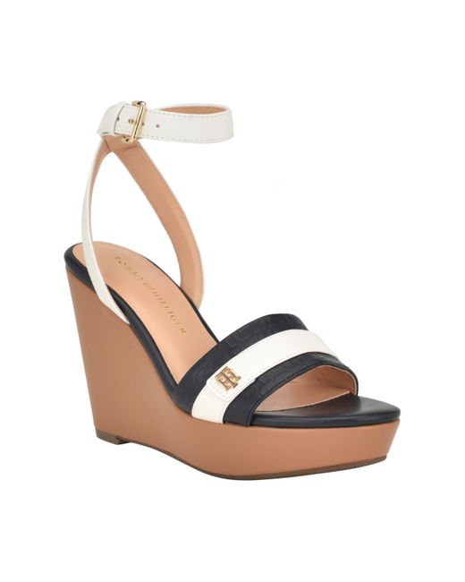 Tommy Hilfiger White Maroe High Ankle Wrap Wedge Sandals