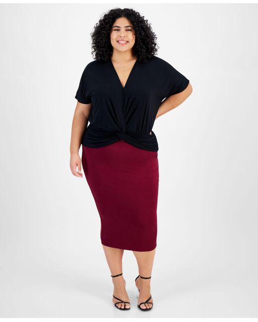 Bar Iii Plus Size Knot-front Top & Midi Skirt, Created For Macy's in Red |  Lyst Canada