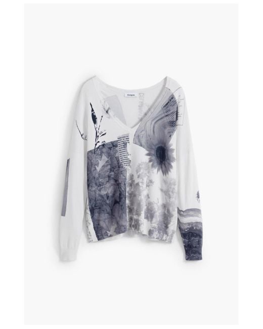 Desigual White Fine Collage Sweater
