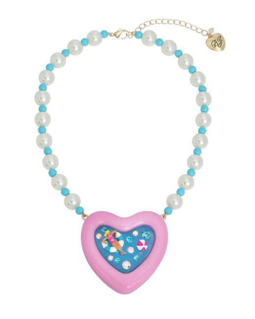 Betsey Johnson Blue Faux Stone Pool Party Heart Pendant Necklace