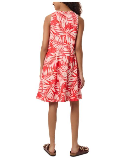 Jones New York Red Petite Linen V-neck Palm-leaf-print Dress