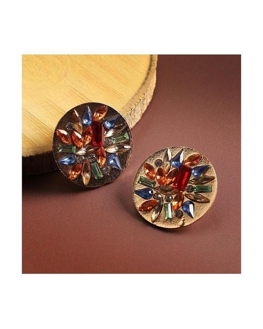 SOH Metallic Circular Crystal Stud Earrings