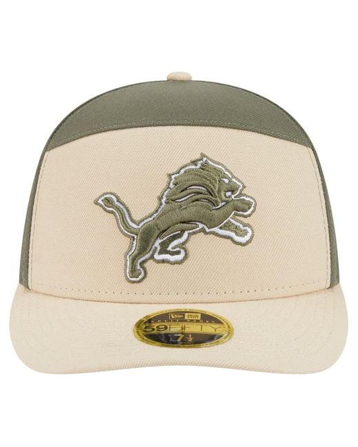 KTZ Natural Light Beige/olive Detroit Lions Two-tone Color Pack Split Panel 59fifty Fitted Hat for men