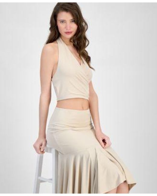 Guess Natural Kenzie Crossover Halter Neck Top Kenzie Pull On Flounce Midi Skirt