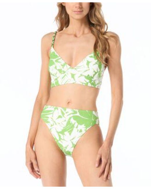 Michael Kors Green Michael Printed Bikini Top Full Coverage Bikini Bottoms