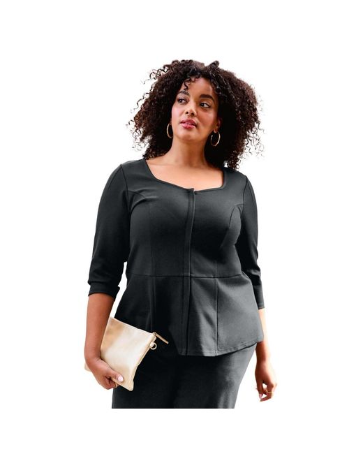 Avenue Black Plus Size Ponte Zip Front Top