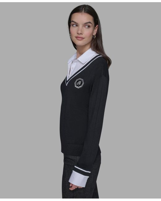Karl Lagerfeld Black Twofer Patch V-neck Sweater