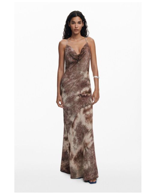 Desigual Brown Long Gradient Strap Dress