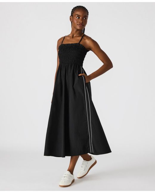 Steve Madden Black Kit Smocked Side-striped Midi Dress