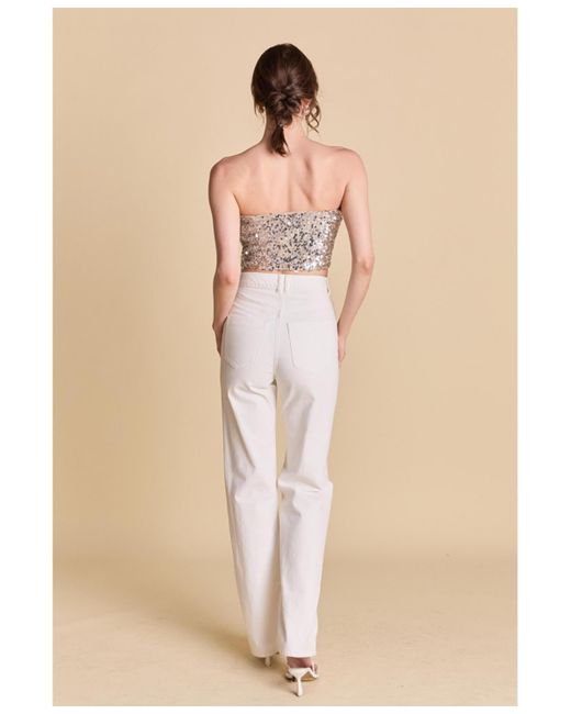 Endless Rose Natural Beaded Sequins Strapless Top