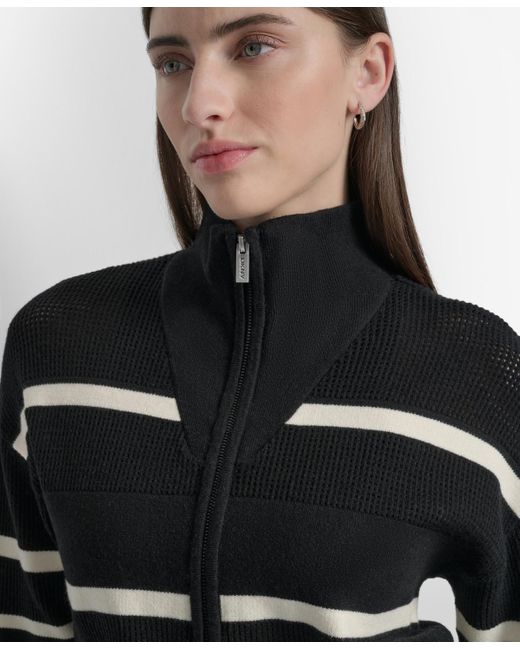 DKNY Black Open Stitch Full Zip Stripe Jacket
