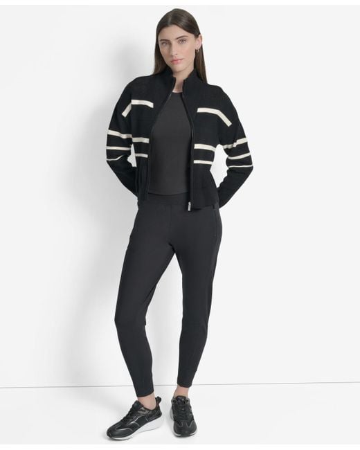 DKNY Black Open Stitch Full Zip Stripe Jacket