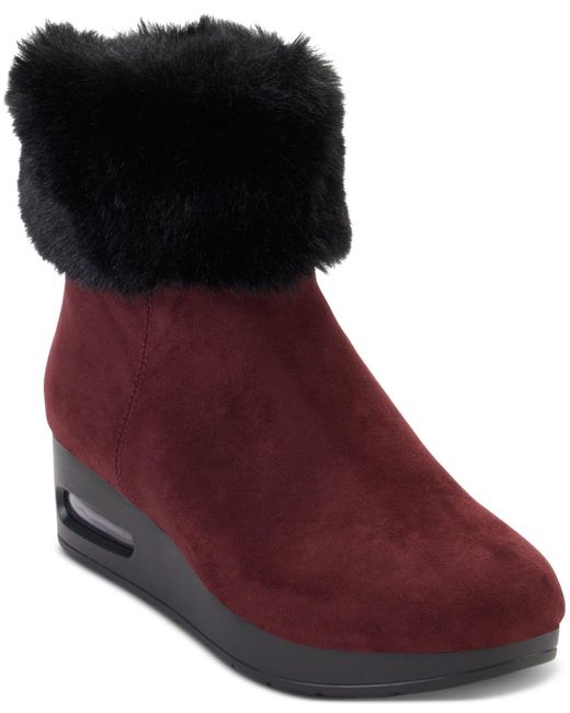 DKNY Abri Faux-fur Cuff Wedge Booties in Red | Lyst