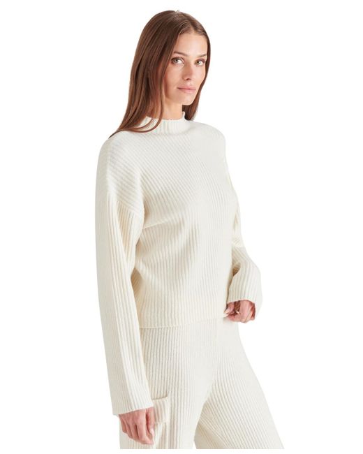 Steve Madden White Willa Ribbed Mock Neck Sweater