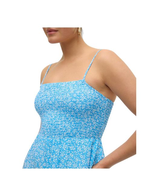 Vero Moda Blue Joy Printed Smocked Maxi Dress