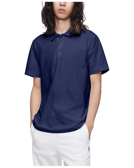 Calvin Klein Blue Regular-fit Smooth Cotton Monogram Logo Polo Shirt for men