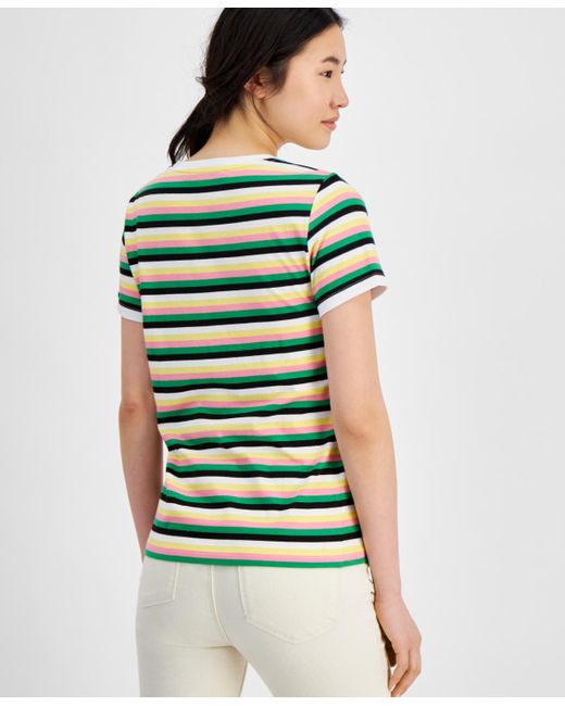 Tommy Hilfiger Green Striped Short-sleeve Logo Tee