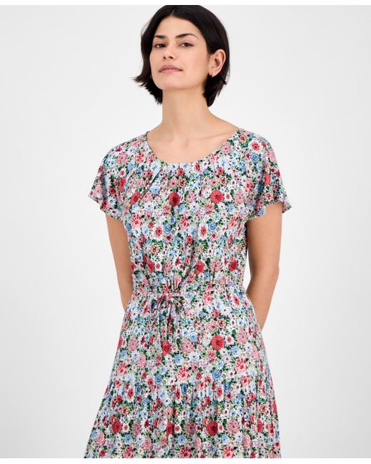 Nautica White Floral-print Flutter-sleeve Maxi Dress