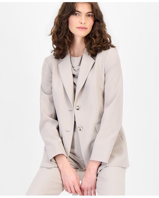 Anne Klein White Two-button Structured Stretch Blazer
