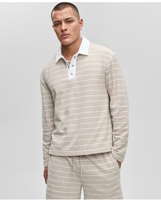 Mode Of One Gray Horizontal-stripe French Terry Polo for men