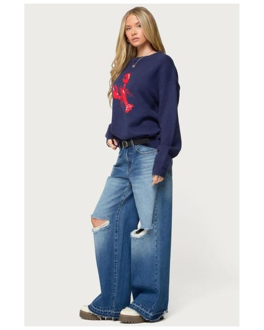 Edikted Blue Don't Be Shellfish Knit Sweater