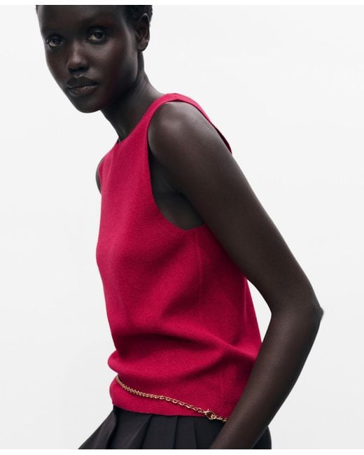 Mango Red Fine Ribbed Knit Top