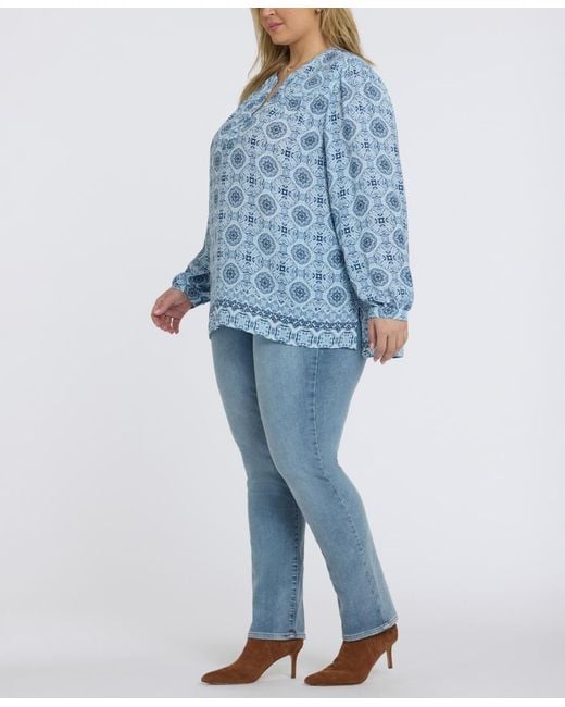 NYDJ Blue Plus Size Trinity Split Neck Top