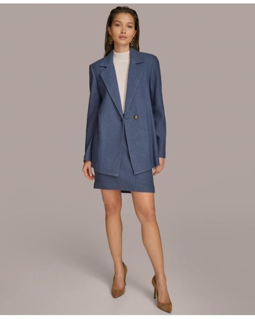 Donna Karan Blue Wool-blend One-button Blazer