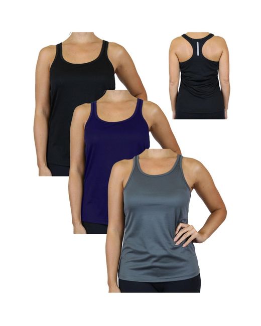 Galaxy By Harvic Blue Moisture Wicking Racerback Tanks-3 Pack