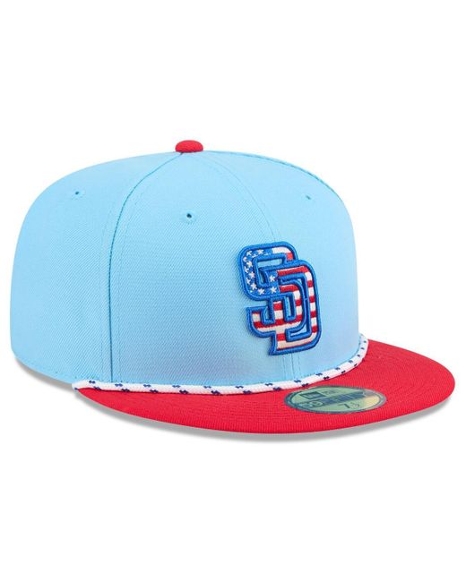 KTZ Light Blue/red San Diego Padres 2025 Fourth Of July 59fifty Fitted Hat for men