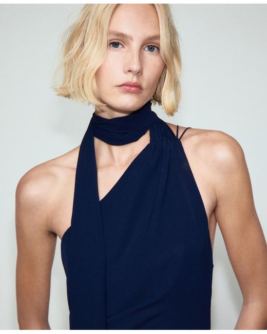 Mango Blue Scarf Asymmetrical Dress