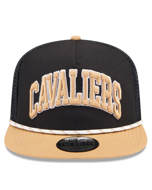 KTZ Black/tan Cleveland Cavaliers Throwback Team Arch Golfer Snapback Hat for men