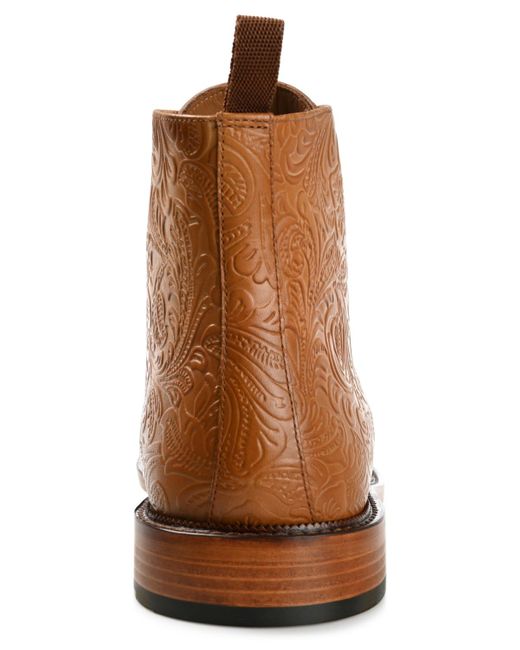Taft Brown Paris Floral Embossed Leather Dress Boots for men