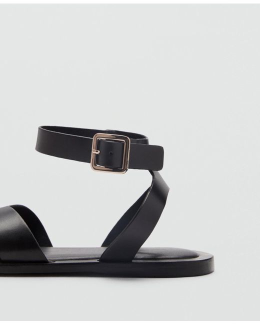 Mango Black Buckle Strap Leather Sandals