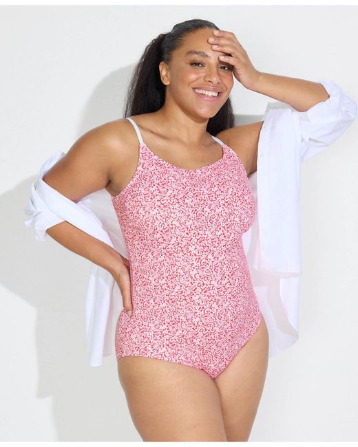 Lands' End Pink Plus Size Tugless Thin Strap One Piece Swimsuit