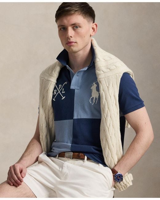 Polo Ralph Lauren Blue Custom Slim Fit Big Pony Mesh Polo Shirt for men
