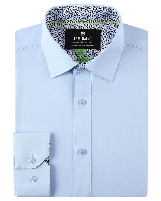 Tom Baine Blue Slim Fit Performance Solid Button Down Shirt for men