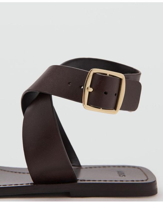 Mango Natural Flat Leather Sandals