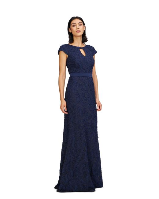 JS Collections Blue Leigh 3d-floral Keyhole-cutout Gown