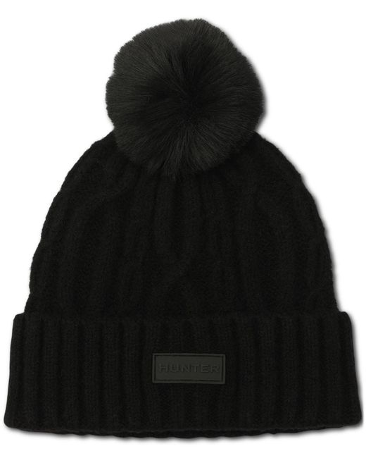 Hunter Black Faux-fur-pom Cable-knit Beanie