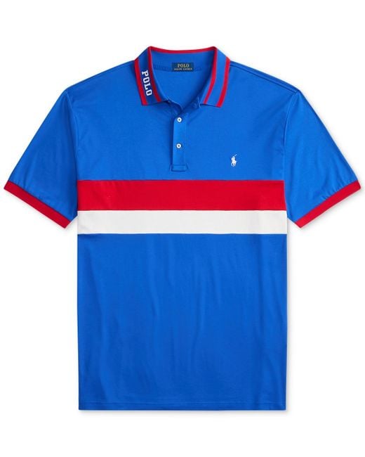 Polo Ralph Lauren Blue Big & Tall Striped Soft Cotton Polo Shirt for men