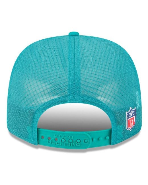 KTZ Blue Miami Dolphins 2025 Sideline Throwback 9seventy Trucker Adjustable Hat for men