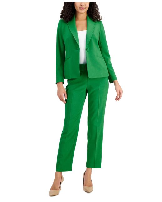 Le Suit Green Crepe One-button Pantsuit
