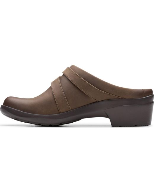 Clarks Brown Angie Braley Round Toe Mules