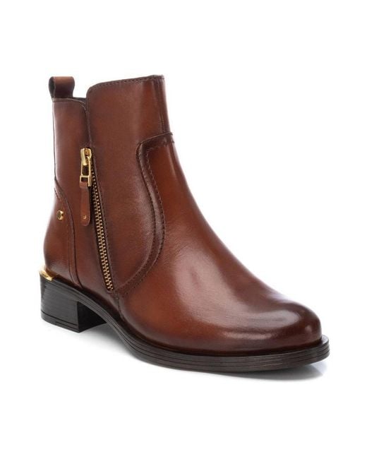 Xti Brown Block Heel Ankle Booties