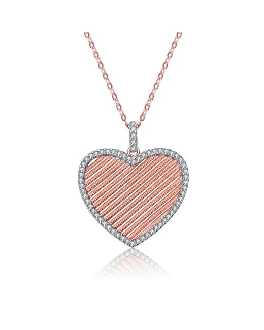 Genevive Jewelry Pink Sterling Silver 18k Rose Gold Plated Heart Pendant Necklace